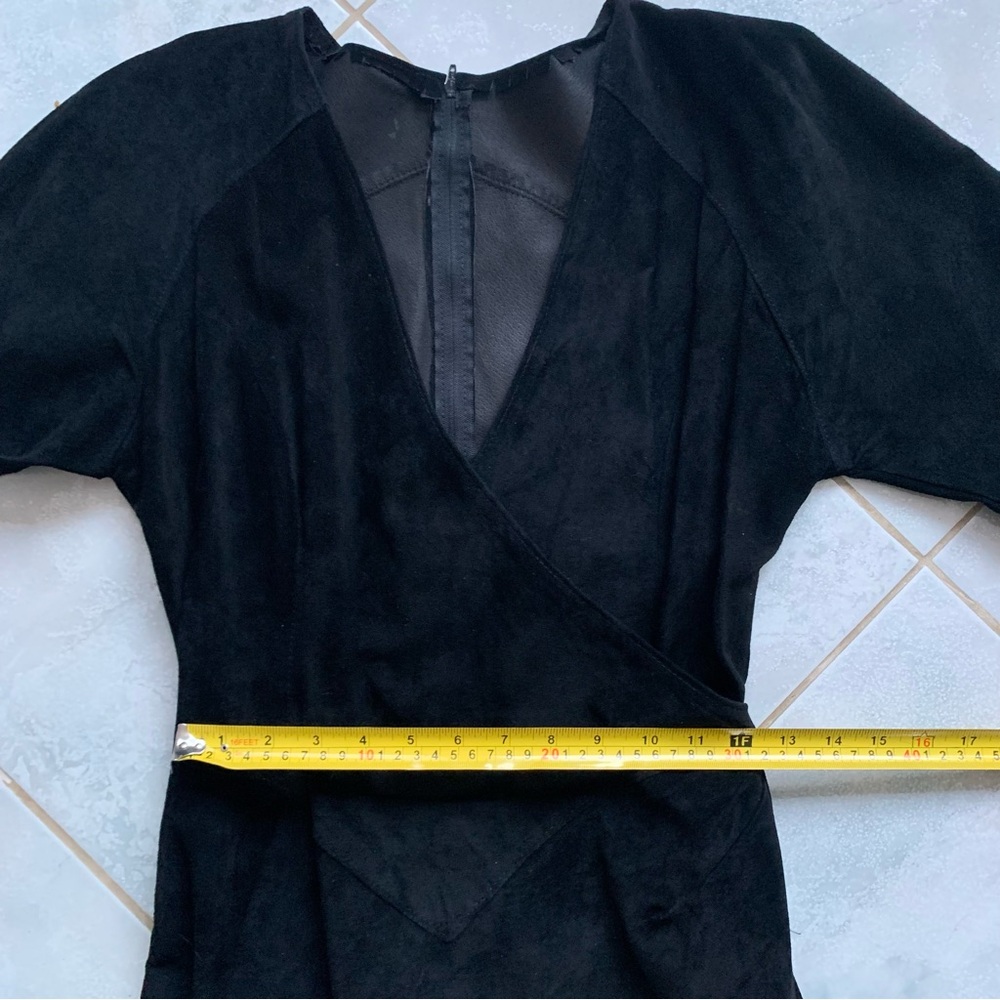 Vintage Black Suede Firenze Santa Barbara Bodycon V Neck Dress, Small - Picture 10 of 11
